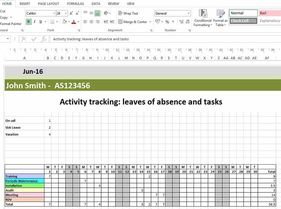 Calendario mensual de las ausencias y las hojas en Excel Calendario mensual de las ausencias y las hojas en Excel