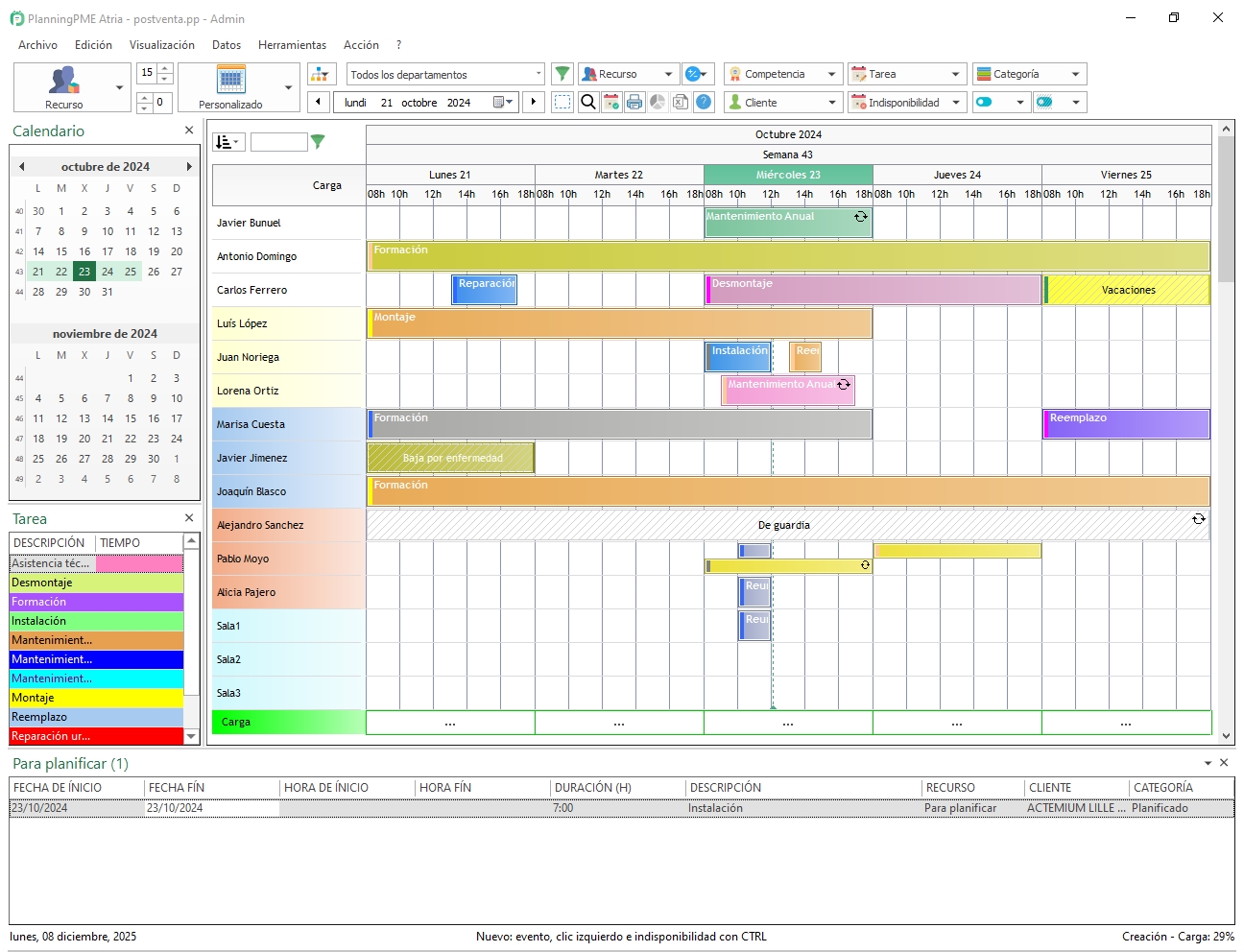 Gestione el plan de trabajo diario y semanal mediante PlanningPME