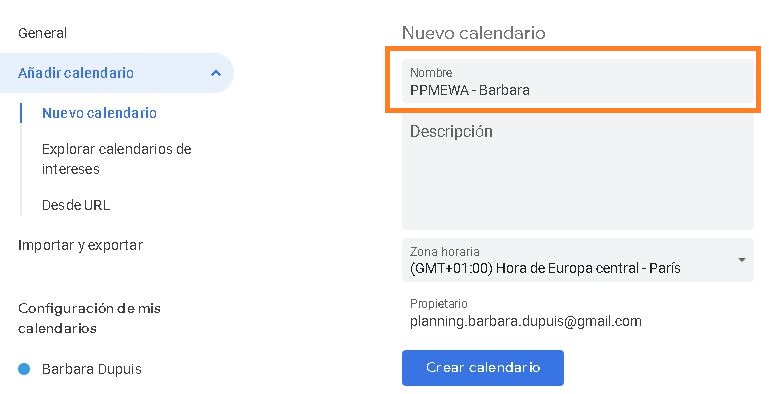 Crear una nueva Agenda