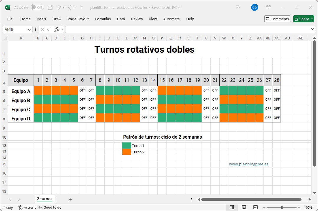 Plantilla de planificacin de turno rotativo doble en Excel