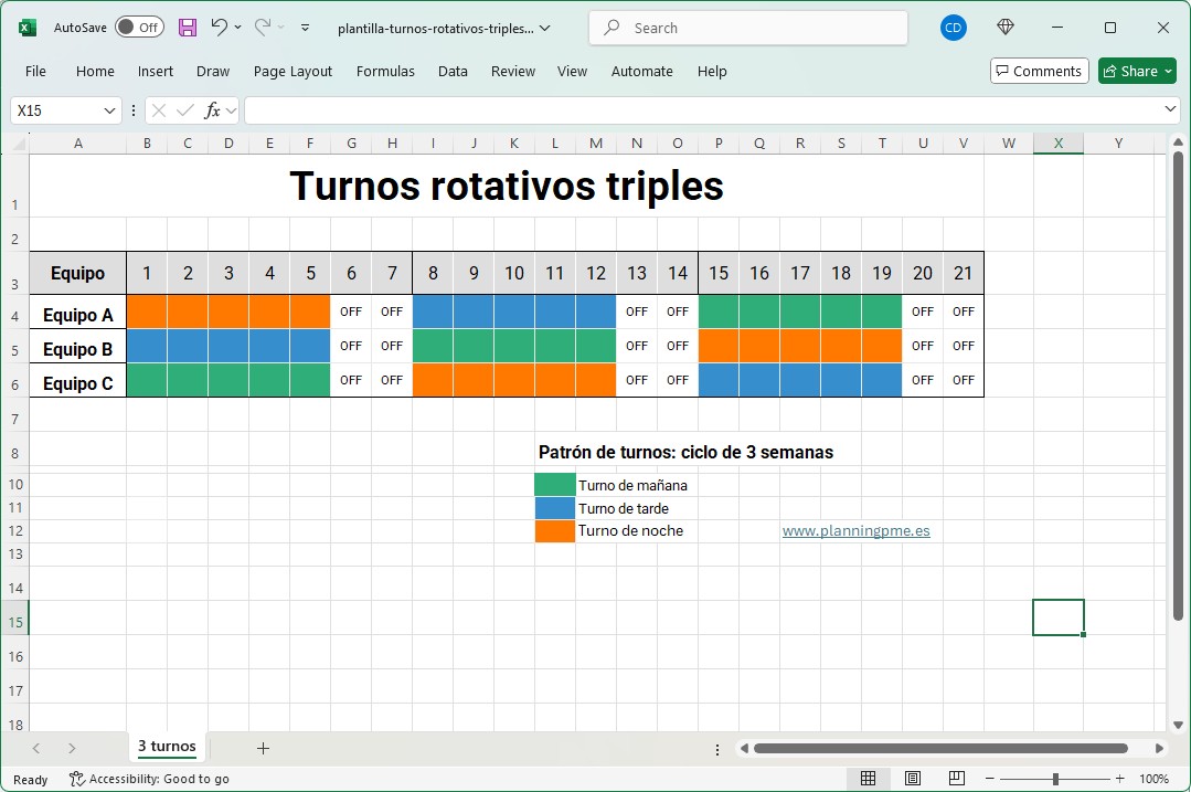 Plantilla de turno rotativo triple con Excel