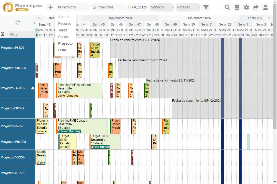 Planificacin en vista Proyecto