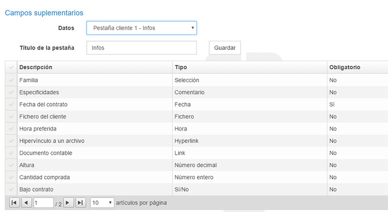 Tipos de campos disponibles